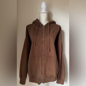 Brandy Melville John Galt Christy Oversized Brown Zip-Up Hoodie | One Size